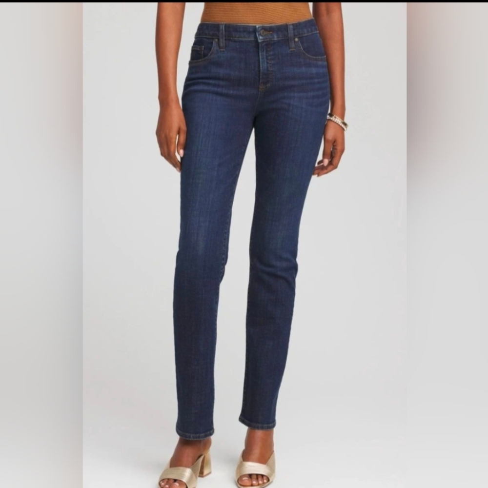 Chico's Platinum Slim Leg Dark Navy Wash Stretch Jean Chico's Sz 2T/ US Sz 12T